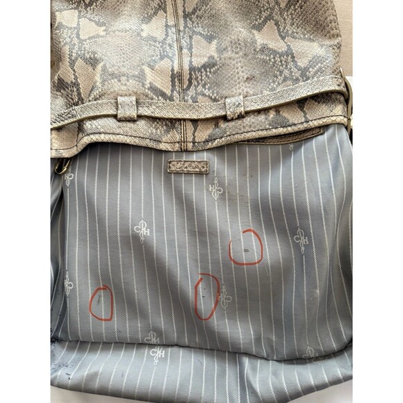 Cole Haan Designer Neutral Snake Print Leather Shoulder Hobo Bag Gold Hardware - Picture 13 of 16